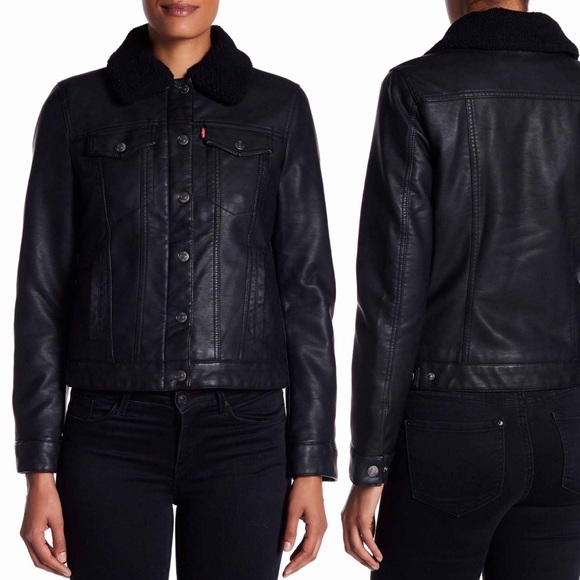 New LEVI’S Faux Leather & Shearling Trucker Jacket - Picture 7 of 8